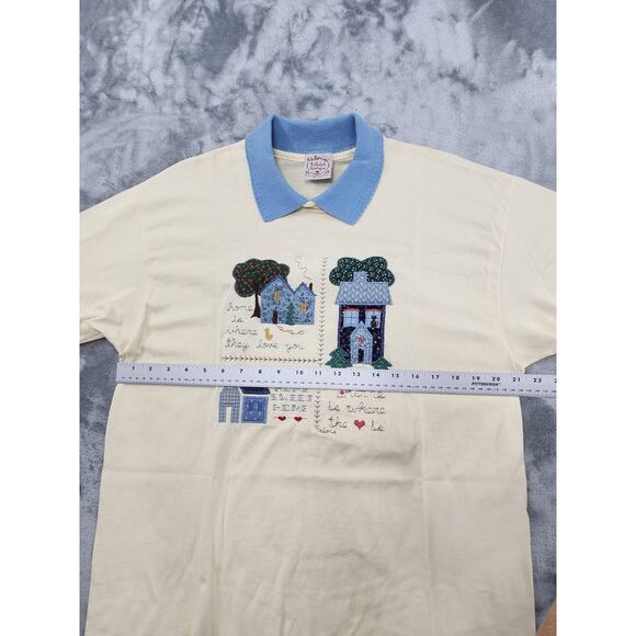 Vintage Valerie Sockwell Folk Art Applique Quilted Embroidered Collared Tee L - Picture 7 of 9